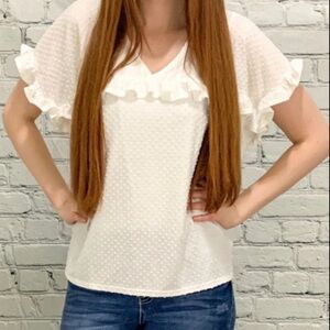 White Ruffle Sleeve Top
